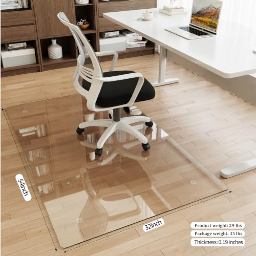 Image of [Tempered Glass] 32 inch x 54 inch Glass Office Chair Mat for Carpet