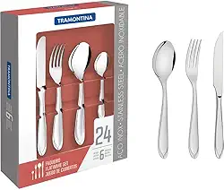 Faqueiro Tramontina Laguna em Aço Inox com Facas para Churrasco Acabamento em Brilho 24 Peças