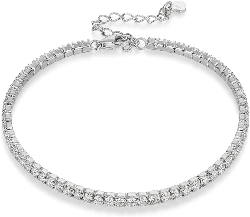 1.5mm/2mm Moissanite Tennis Bracelet D Color VVS1 Round Brilliant Cut Lab Diamond, s925 Sterling Silver Dainty Moissanite Bracelets for Women