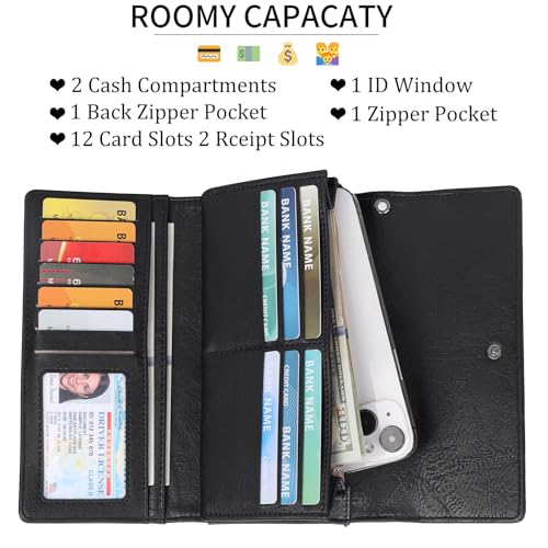 Image of FALAN MULE Wallets for Women Trifold Wristlet Wallets Large Capacity RFID Blocking Ladies Purse Credit Card Holder