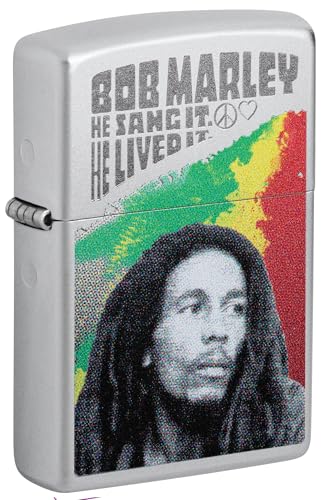 Zippo - Briquet Tempête Motif Bob Marley, Chrome Satiné, Impression Lustre/Color Image, Rechargeable, Réutilisable, Coupe-vent, Coffret Cadeau, Fabriqué...