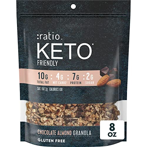 Ratio Chocolate Almond Granola Cereal, 2g Sugar, Keto Friendly, 8 OZ Resealable Cereal Bag