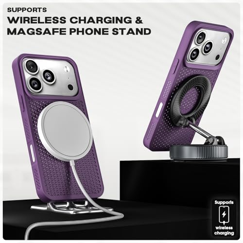 Image of Pikkme Back Cover for iPhone 17 Pro Max | Honeycomb Cooling Design | Silicone Heat Dissipation | Mag-Safe Compatible | Shockproof Camera Protection Bumper Case (Purple)