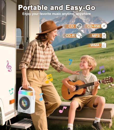 Image of Greadio Portable Bluetooth CD Player with RGB Lights & Speakers (White)