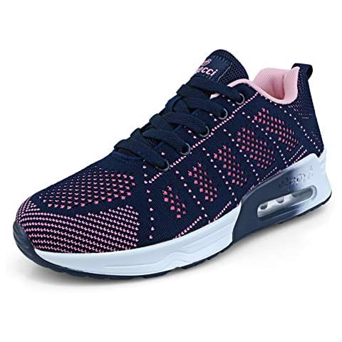 Minbei Womens Sneakers Lightweight Ladies Trainers Breathable Woman Running Shoes Daily Walking Outdoor Fitness Athletic Lace Up Flat Fitness Air Sports Shoes, 5.5 UK, Blue Air Cushion Cover