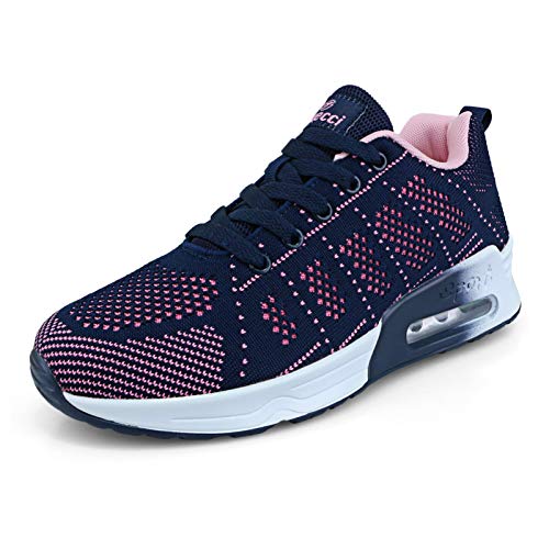 Baskets Femmes Womens Sneakers Chaussures de Running Respirantes pour Femme Athlétiques Légères Chaussures de Sport pour Femme Bleu Air Coussin, Taille 37 EU