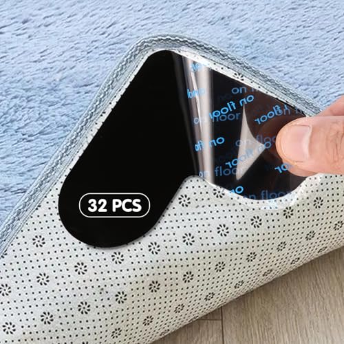 32 Pinzas para Alfombras Antideslizante, Antideslizante para Alfombra Lavable y Reutilizable, Topes para Alfombras, Base Antideslizante para Moqueta Cinta De Dos Lados, Apto para Diferentes Suelos