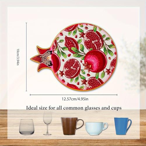 Image of 6 pcs Set Unique Pomegranate Pattern Coaster, Wooden Desktop Beverage Holder, for Coffee and Drinks, Home Decoration Gift,