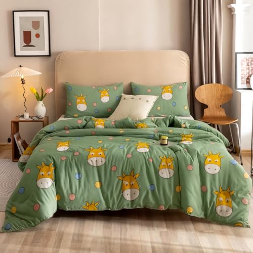 Image of 200 GSM 400 TC Kids Glace Cotton Reversible Cartoon Printed Double Bed King Size Comforter with Matching Bedsheet 90 * 100 with 2 Pillow Covers Set of 4 Pieces (Sunshine)