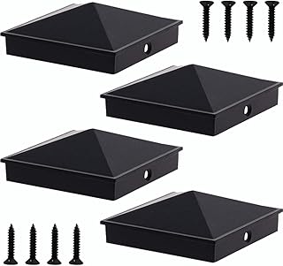 Azdele 4x4 Aluminum Pyramid Post Caps Cover for 4x4 Nominal Wood Post(Actual/True 3.5" x 3.5"), with Matte Finish Powder Coated Surface, for Fence Wood Post of Decks or Corridors(Black, 4 Pack)