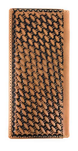Texas West Western Men's Basketweave Genuine Leather Praying Cowboy Long Cowhide Stud Bifold Wallet (Brown)2