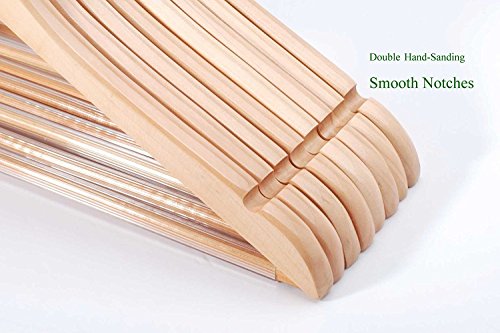 TOPIA HANGER Extra Strong Cherry Wooden Suit Hangers, Solid Wood Coat Hangers, Glossy Finish with Extra Thick Chrome Hooks & Anti-Slip Bar, 16-Pack CT01M - Thumbnail 4
