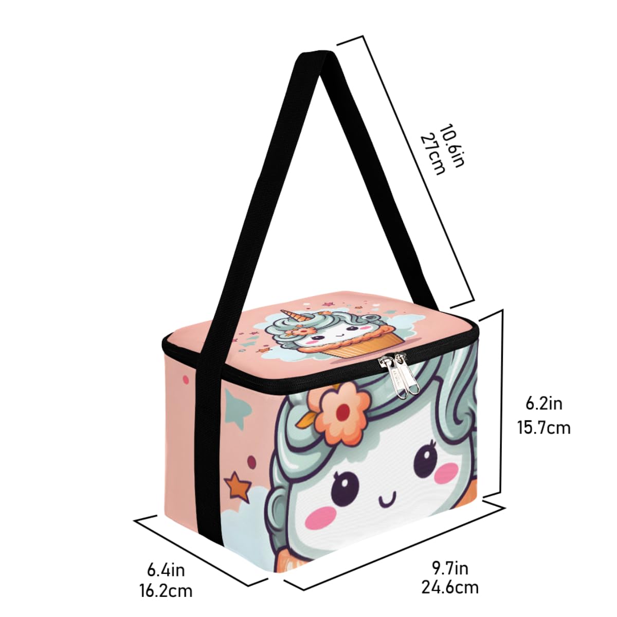 GzLeyigou Lunch Bags for Women Men 9 Cans,Cup Cake Unicorn Hot & Cold Food Delivery Bag Insulated Grocery Bag Insulated Lunch Box Unicorn Cooler Bag for Office Work Picnic Beach