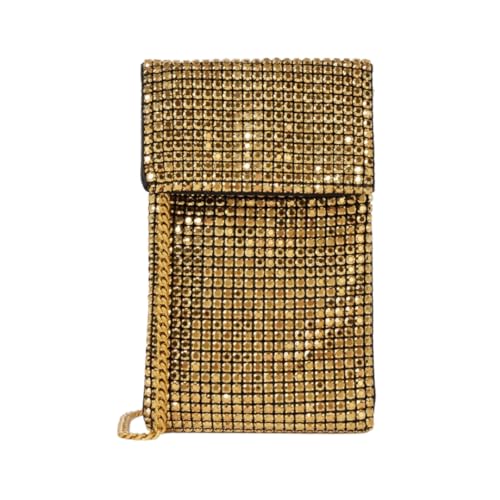 BLUE BEADS Bolso de mano de noche con cristales de estrás para mujer, bolso de mano brillante con correa de hombro brillante, elegante bolso para ocasiones especiales, Bolso bandolera dorado tamaño