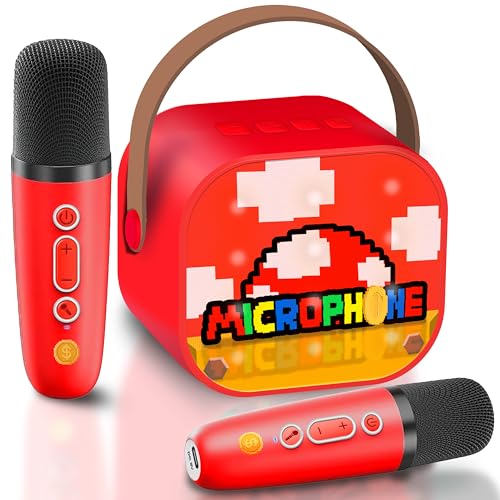 Karaoke Infantil 2 microfones sem fios, mario brinquedos para crianças, 3-12 anos, microfone sem fios Bluetooth para cantar brinquedos menino 3-12 anos, presente meninos e menina