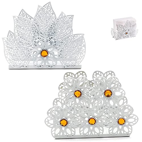 2 Stücke Arbeitsplatte Serviettenhalter, Tisch Metall Serviettenspender, Serviettenhalter, Metall Serviettenhalter für Küchen, Restaurant, Hotel, Tischdekoration, Partydekoration (Weiß) Cover