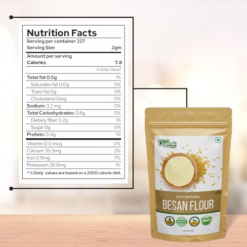Image of Organic Zing Besan Flour also known as Chickpea Flour, Bengal Gram Flour or Garbanzo Bean Flour | Vegan | Preservative Free - Resealable Pack - 453g (Pack of 2)