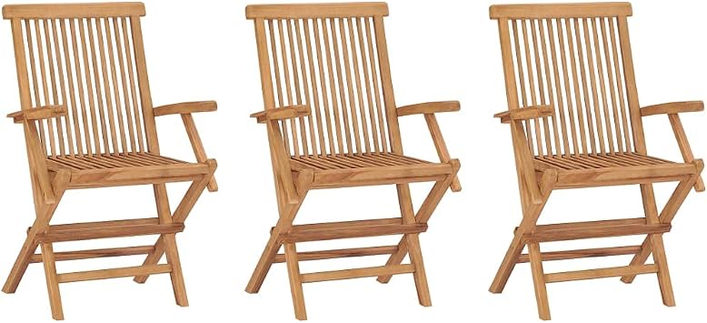 Outdoor Garden Chair Set of 3, Solid Teak Wood Folding Patio Balcony Chairs, Brown Oiled Finish, Weather Resistant Backyard Seating, Comfortable & Space-Saving