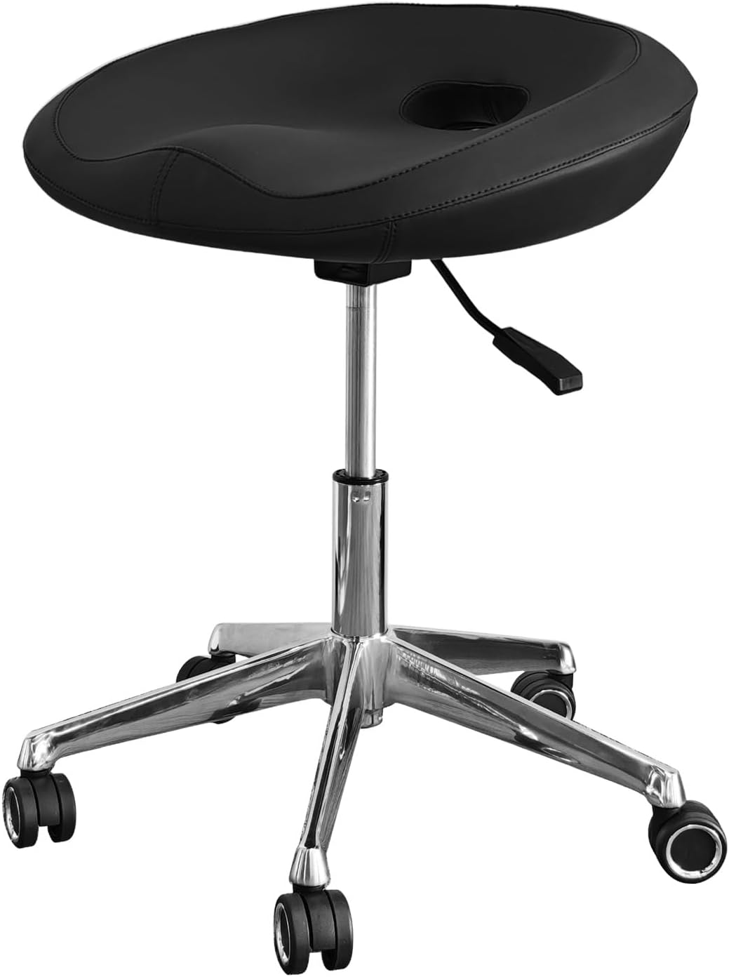 Rolling Stool,Adjustable Height Ergonomic Office Stool,Drafting Chair with Wider and Thicker Cushion,330 LBS Load Capacity,PU Leather 360° Swivel Stools with Wheels for Home,Office,Studio (Black)