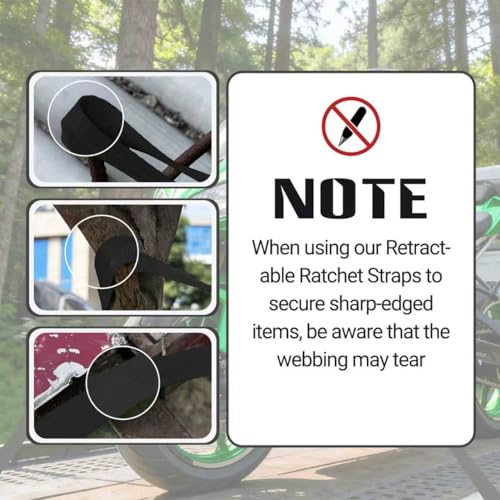 Image of Retractable Ratchet Straps 1 inch x 13Ft, Heavy Duty Self Retracting Tie Down Straps, 1800lb Break Strength Auto Retract Cargo Straps for Truck, Trailer, Motorcycle, ATV, UTV, (Black, 2 Pack)