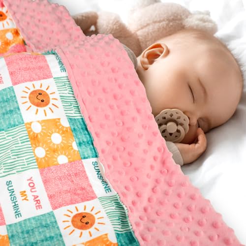 Image of Baby Blanket for Girls, Super Soft Double Layer Mink Blankets with Dotted Backing, Sun Smile Toddler Newborn Nursery Bed Blanket, You are My Sunshine Print Throw Blanket, 30 X 40 Inches