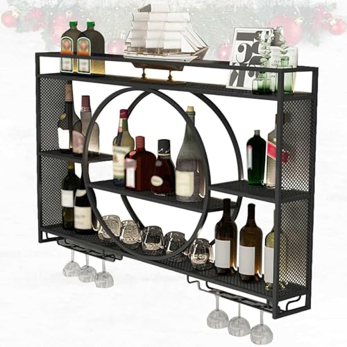 GWWBD Schnapsregal，weinregal Wand Schwarz Hausbar Regal Wandregal Metall Rund Lolo Gold Weinbars In Venedig Home Bar Accessories(Size:100 * 15 * 80cm,Color:Schwarz)
