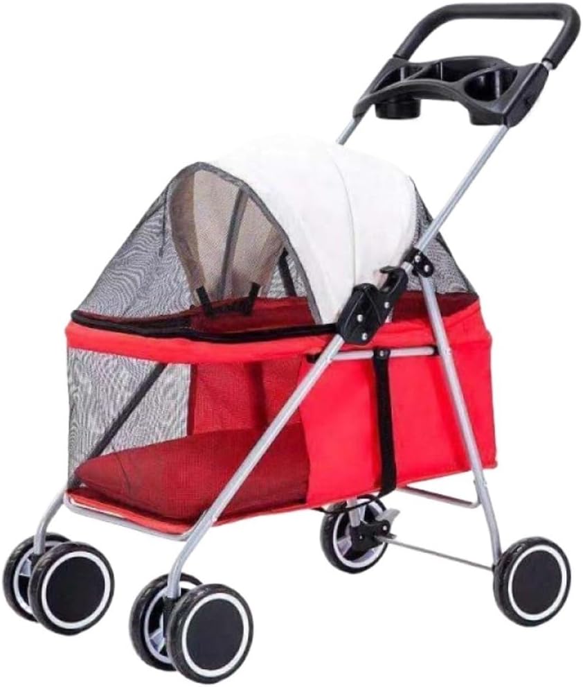 Stroller for Cats Dog Stroller Pet Cat Dog Stroller Travel Carrier with Cup Holders, 22Lbs Capacity Folding Strolling Cart Pet Carrier Strolling Cart(C)