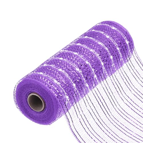 QUARKZMAN Malla De Arpillera Poly Brillante De 10 Para Coronas Cinta De Malla Decorativa De 10 Yardas Para Lazos De Flores De Otoño Pascua Navidad Color Lila Claro Y Blanco