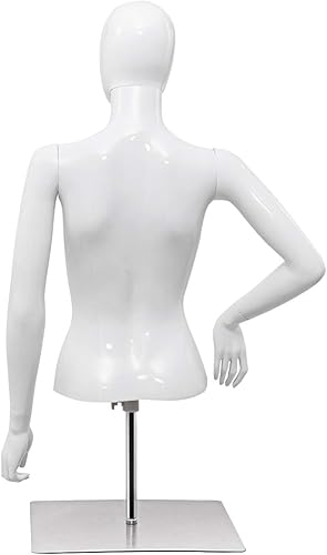 Miniatura 8 de Giantex Maniquí femenino Torso Altura ajustable Brazos desmontables Forma de vestido Exhibición con soporte de metal, blanco brillante
