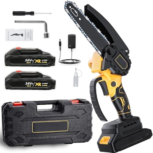 Image of YAGVIZ Mini Chainsaw Cordless 6 Inch Cutting Area Wide Heavy Duty Battery Powered Hand Saw gardens farms pastures Wood Working Tool Like Logging Cutting Pruning with Multicolor