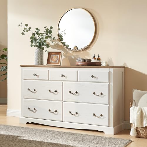 image for AMERLIFE Farmhouse 4 Pieces Bedroom Sets Includes 7 Drawers Dresser, 6