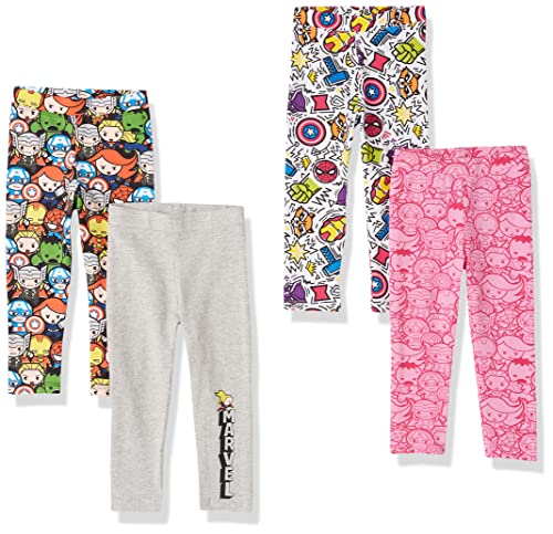 Image of Amazon Essentials Disney | Marvel | Star Wars | Frozen | Princess Girls and Toddlers' Cotton Stretch Leggings, Multipacks