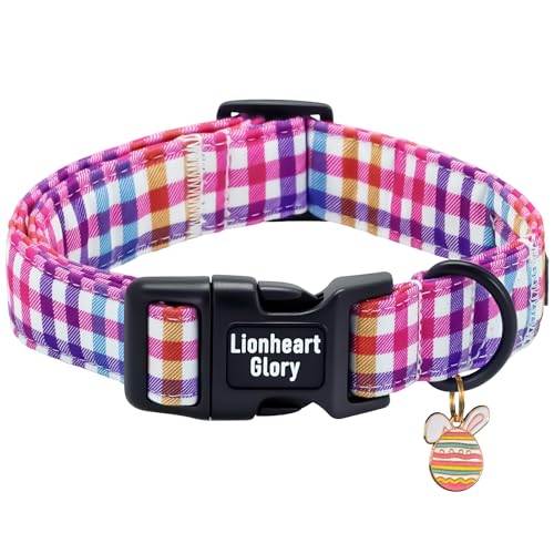 Lionheart glory Easter Day Dog Collar - Cute Dog Collars Sturdy Adjustable Buckle Colorful Plaid Collar Male Female Spring Pet Collars for Medium Dogs Puppy