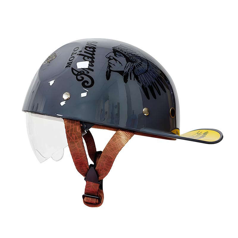 Motorcycle Retro Half Baseball Cap Helmet DOT/ECE Approved Adult Men Women Vintage German Style Half Face Helmets for Scooter Moped ATV Motorbike Skull Cap with UV Visor Goggles