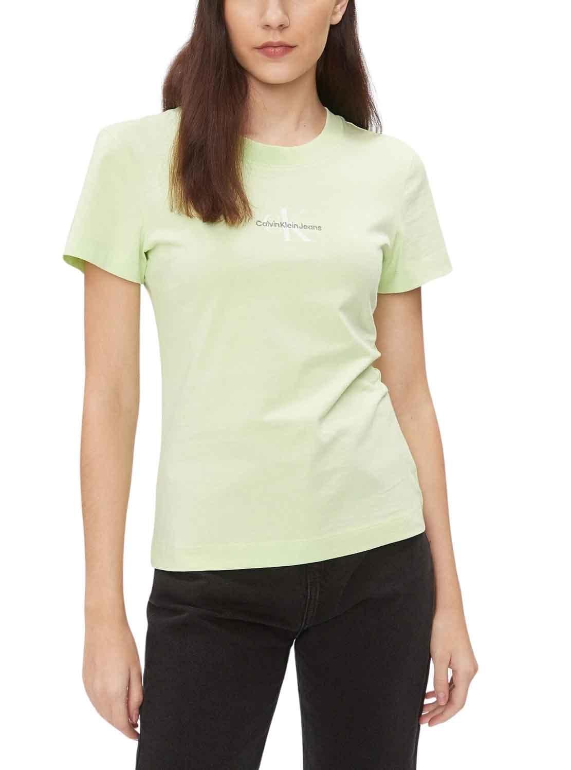 Calvin Klein Jeans Camiseta de Manga Corta para Mujer Monologo Slim con Cuello Redondo
