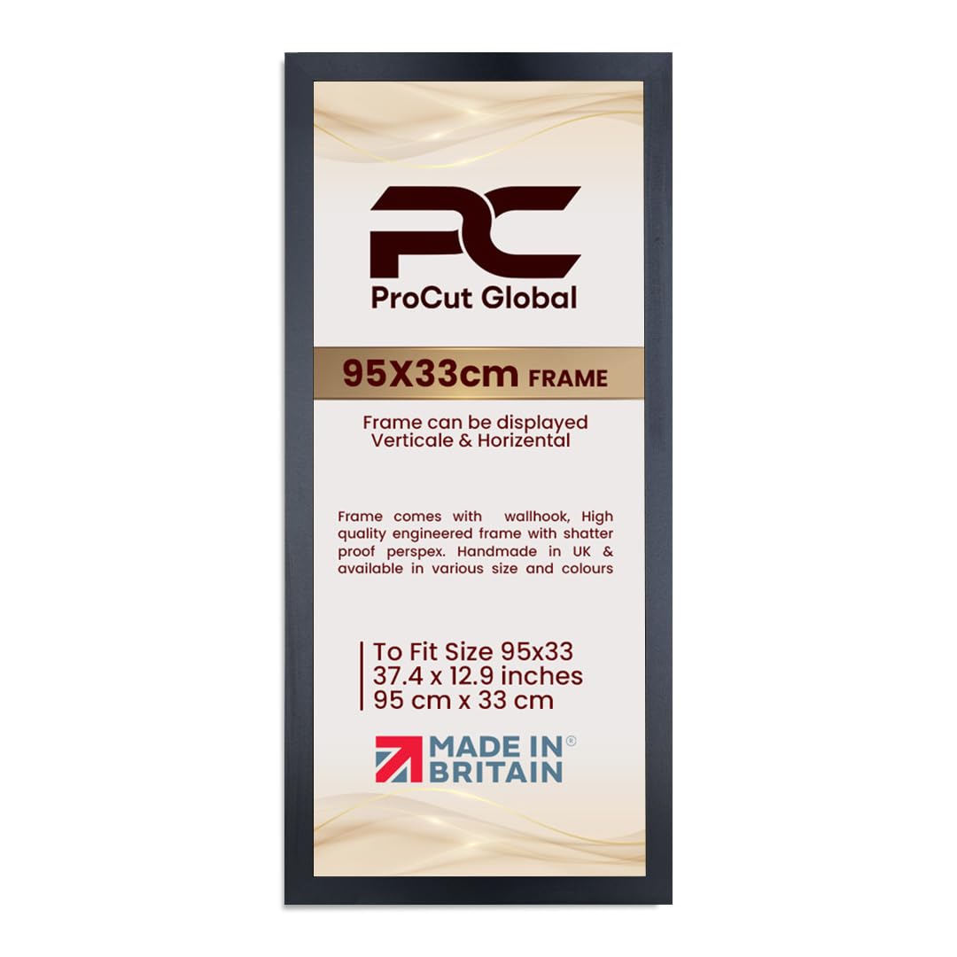 Procut Global 95X33CM Matt Black Picture Frames - Modern Wooden Photo Frame with Shatterproof Perspex for Wall or Tabletop - Perfect for Posters, Certificates, Prints - Sizes & Colors Available