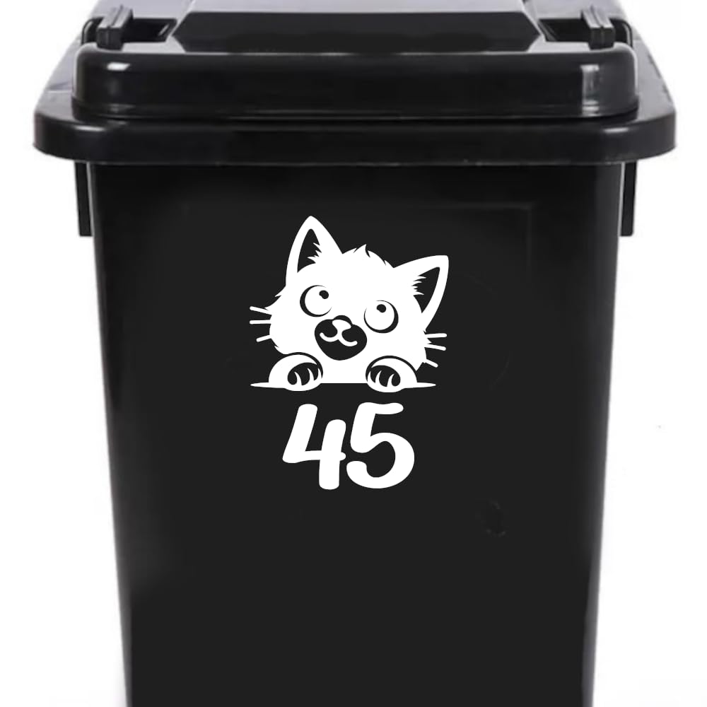 3 Pack Cute Cat Peering Number Waterproof Sticker - Easy To Apply - Custom Wheelie Bin/Recycling Box/House Number/Door Signs (45)