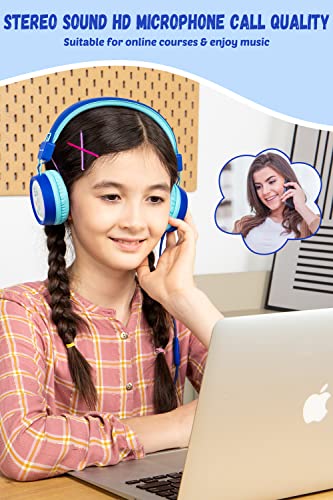 New Bee Kids Headphones For School With Microphone Kh20 Hd Stereo Safe Volume Limited 85Db/94Db Foldable Lightweight On-Ear Headphone For Pc/Mac/Android/Kindle/Tablet/Pad (Deep Blue) #TOP1