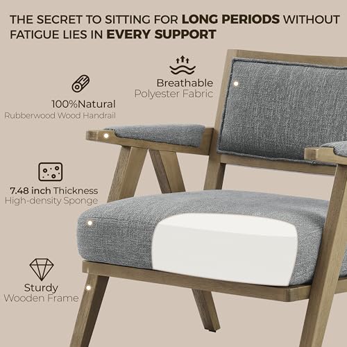 Sillón moderno tapizado gris con estructura de roble miniatura 4