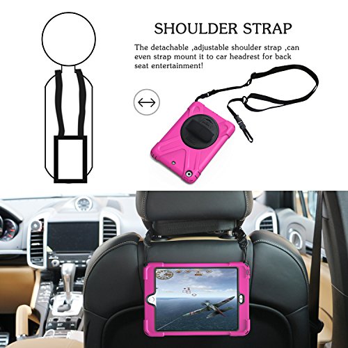 Silicone Case For Ipad Mini3 2 1,Braecn 3 In 1 Heavy Duty Prevent Fall Off Tablet Protect Cover For Apple Ipad Mini1 2 3 Kids Case With Hand Strap-Rose Red #TOP3