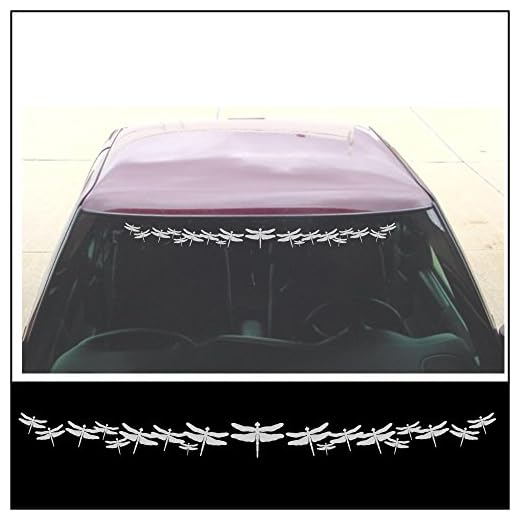 Windshield Sticker Decal - Dragonfly Dragon Fly - for Car, SUV, Truck in Silver - 4 x 42 inch