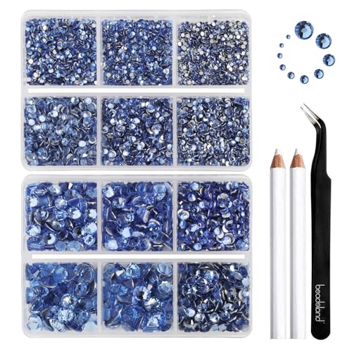 Image of Beadsland Flatback Rhinestones, Light Sapphire, 8300pcs Mixed 10 Sizes