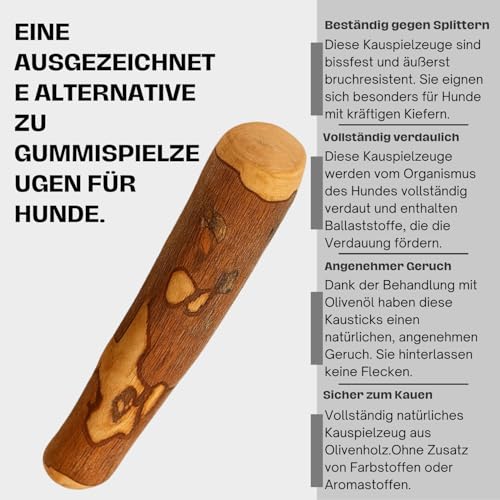 Olivenholz Kauknochen für Hunde – Kauholz & Hundespielzeug - Zahnpflege & langlebige Beschäftigung - Größe L (250–400g), Holzknochen - 2er Pack