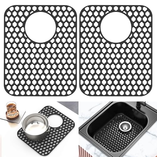 BEHOK 2 Pack Silicone Sink Protector Mat for Kitchen Sink Rear Drian Black