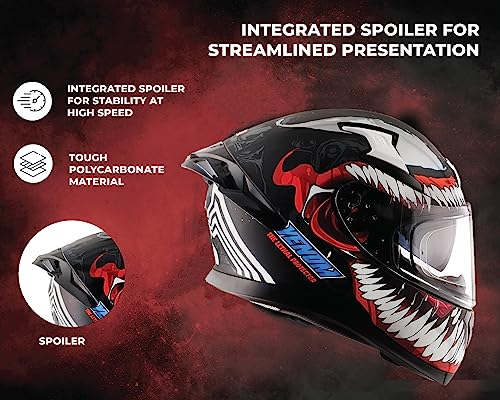 Image of Axor Apex Marvel Venom Full Face Motorbike Helmet, Protective Racing Design - Dull Black Red - L