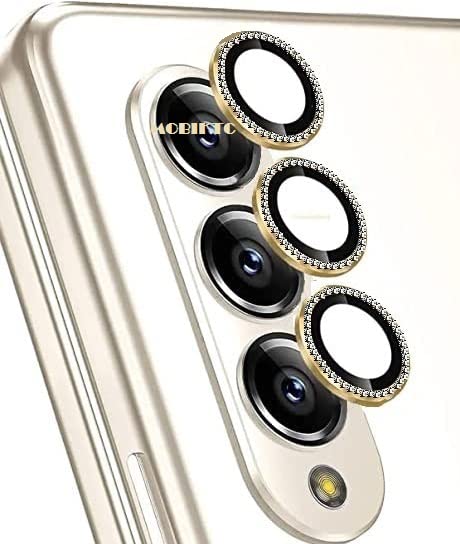 Image of Diamond Camera Lens Protector for Samsung Galaxy Z Fold 4, Metal Individual Ring 9H Tempered Glass Screen Camera Protection Cover for Z Fold 4 5G, Gold Diamond