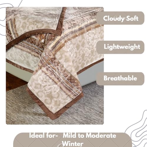 Image of Petals Dreams Blanket Double Bed for Mild Winter, 700 GSM, 2 Ply, Cloudy Mink Blanket (210x240 cm) (Camel)