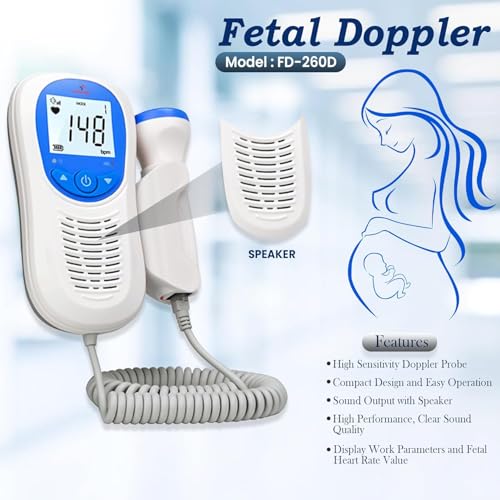 Image of OTICA Wewell Fetal Doppler Heart Rate Detection Monitoring Machine Easy to Carry Rechargeable for Home and Clinic with in-Built Speaker, Smart Noise Reduction (Fetal Doppler - FD260 with 250ml Gel)