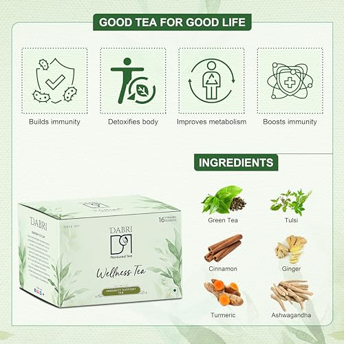 Image of Dabri Immunity Support Tea Bags 16 Pyramid Dip Tea Bags |Rich Antioxidant| Pure Natural Organic Blend | Builds Immunity, Detoxifies, Boosts Metabolism & Aids Digestion