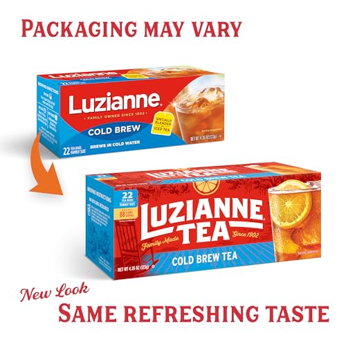 Image of Luzianne Unsweetened Cold Brew Black Iced Tea Bags, Family Size, 22ct Box (Pack of 6)